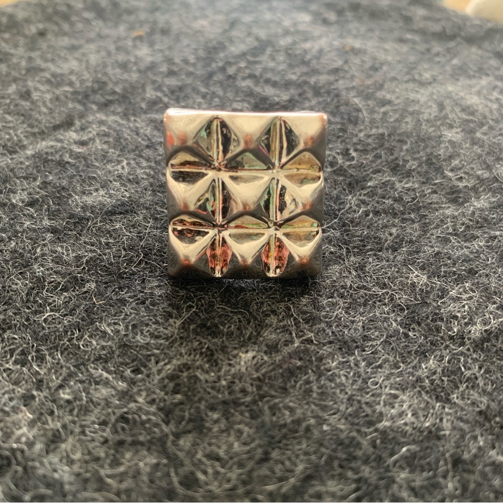 Silver Geometric Ring - pyramid stud statement piece, spy ring